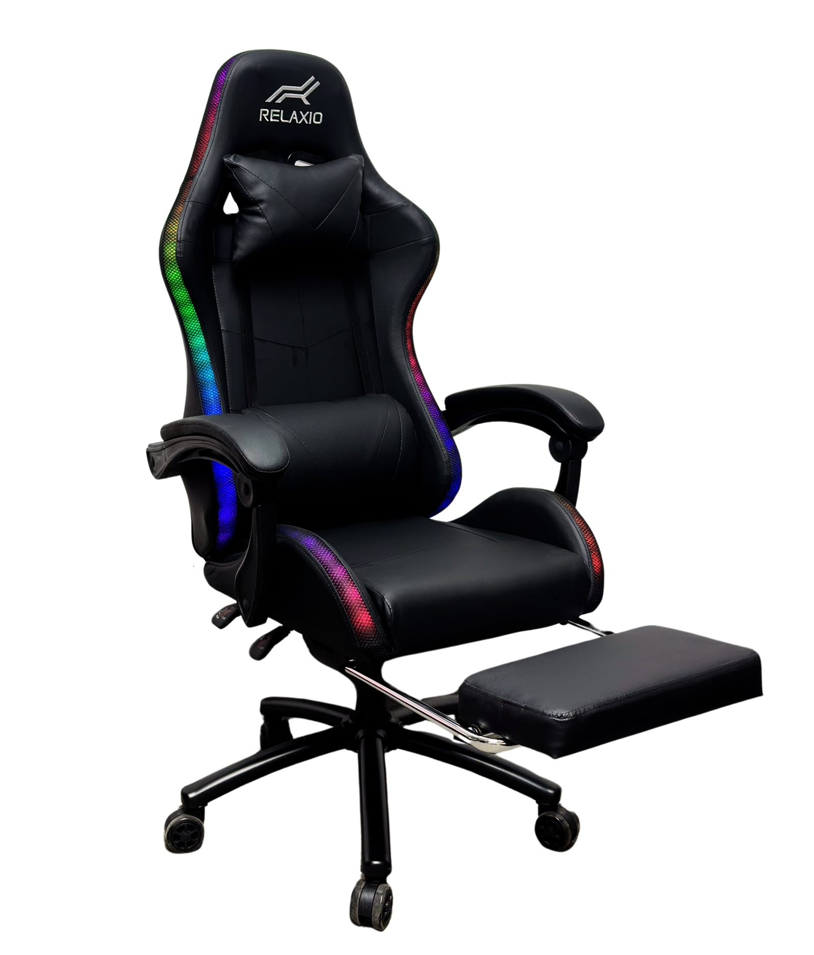 Gaming Chair With Headrest and Foot Rest LED Light - Black
