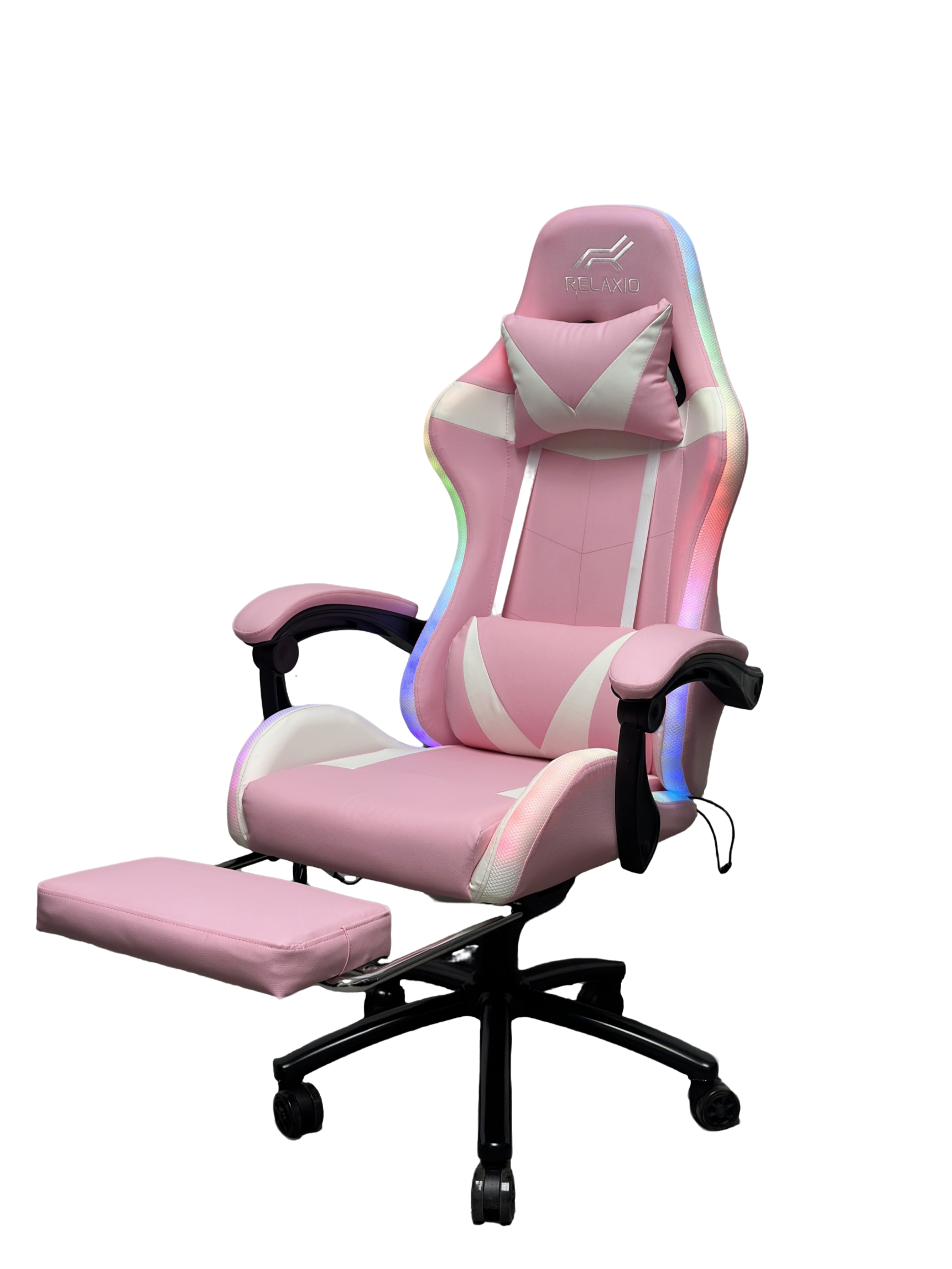 Gaming Chair With Headrest and Foot Rest LED Light - Pink White