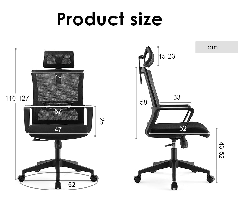 Office chair high back ergonomic swivel computer gaming chair black - Black