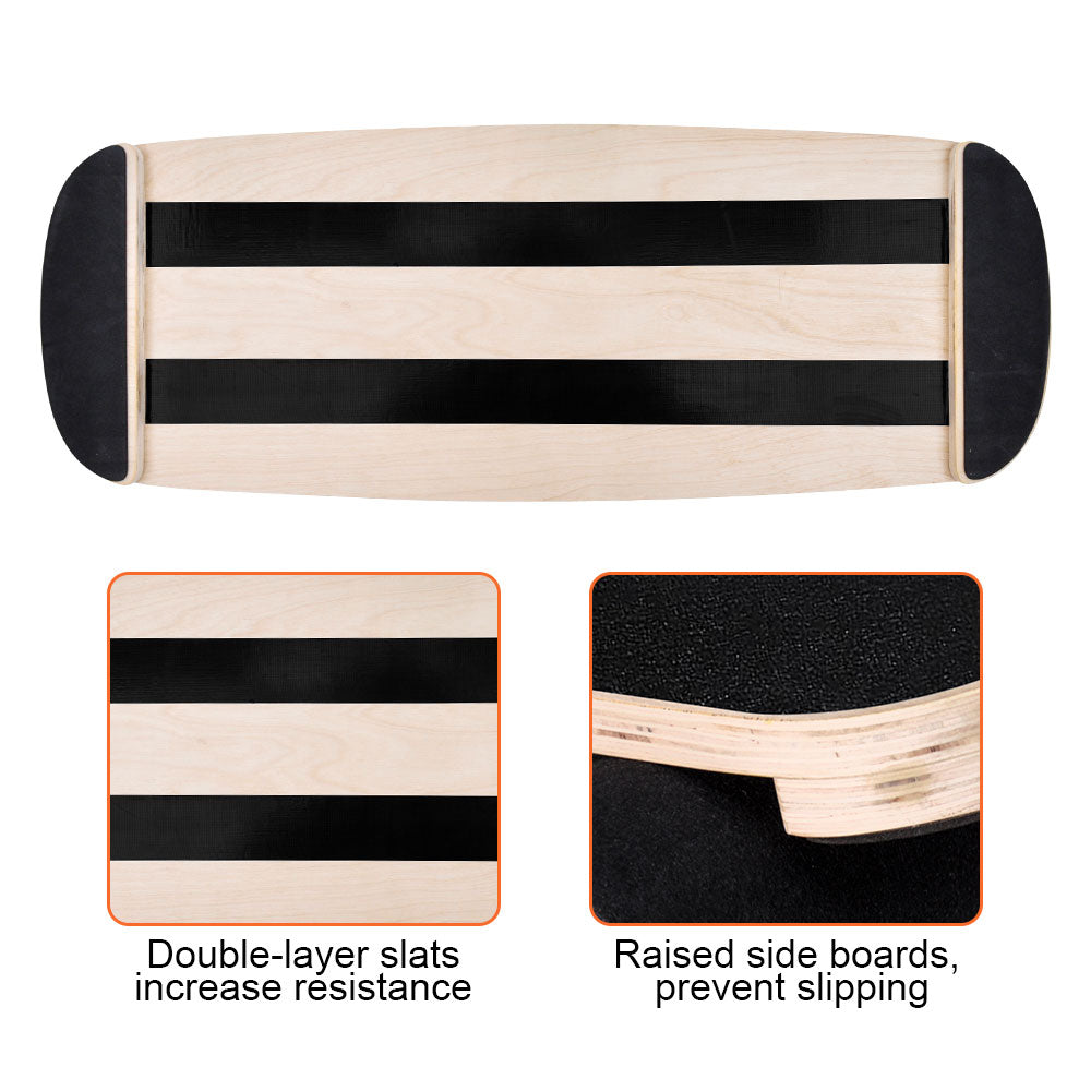 Wooden Balance Board Non-Slip Roller Board Home Fitness Balance Trainer Improves Core Stability for Snowboard Skateboard Surf Yoga Training Max Load 200kg