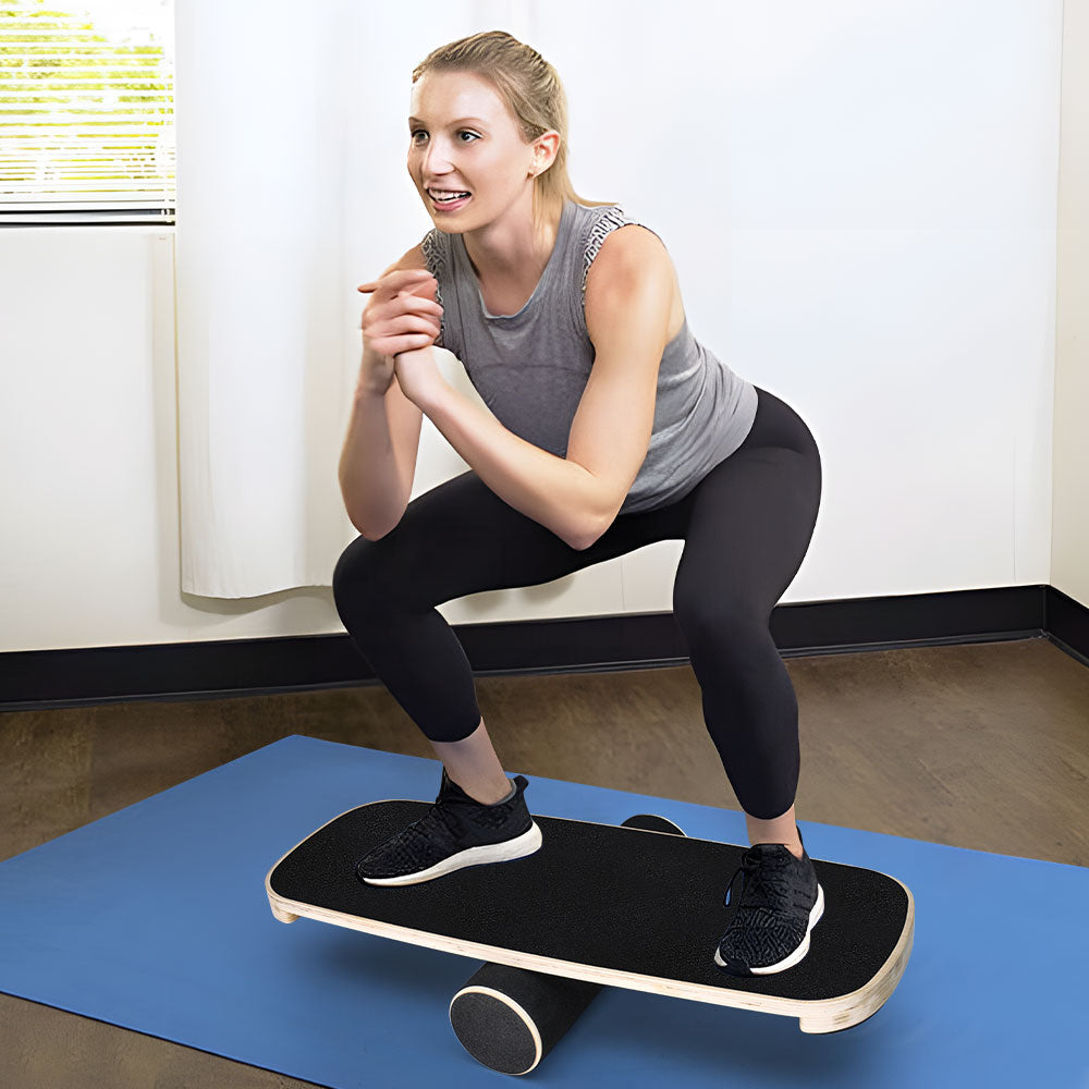 Wooden Balance Board Non-Slip Roller Board Home Fitness Balance Trainer Improves Core Stability for Snowboard Skateboard Surf Yoga Training Max Load 200kg