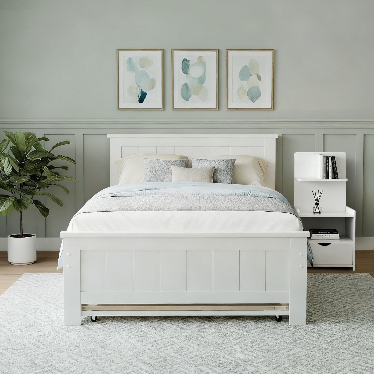 Artiss King Single Bed Frame and Bedside Table White