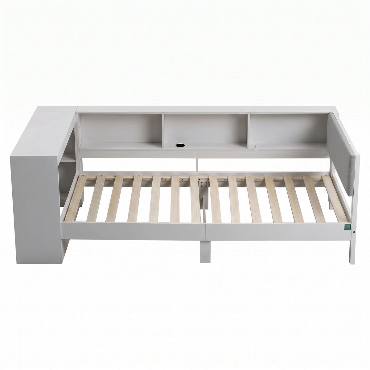 Artiss White Single Solid Wood Corner Platform Bed Frame with Built-in Desk, Storage Shelves and USB-C Charging Station for Small Spaces, Wooden Bed Base for Guest Room