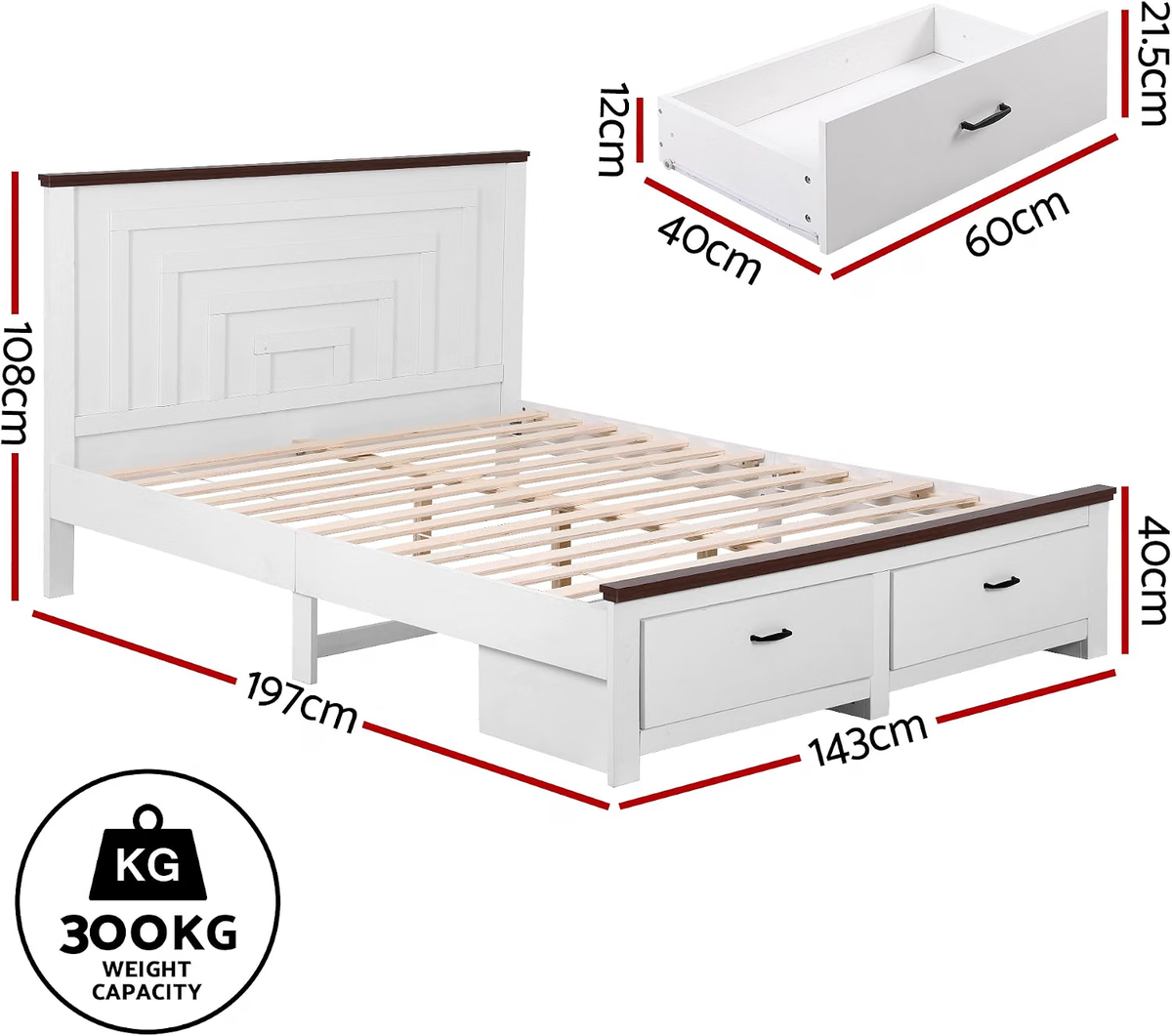 Artiss Double Wooden Bed Frame and 2 Bedside Table Bedroom Furniture Set