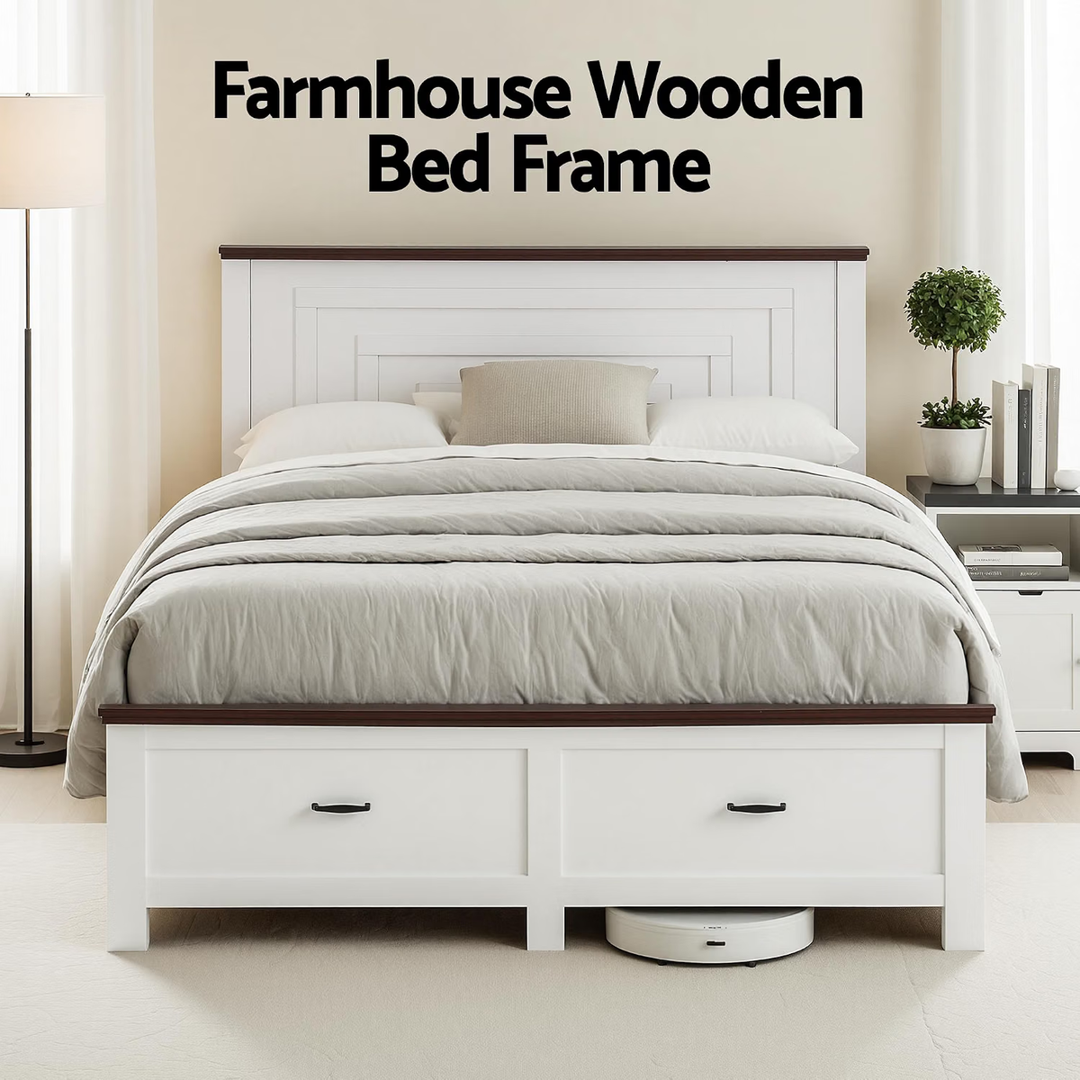 Artiss Double Wooden Bed Frame and 2 Bedside Table Bedroom Furniture Set
