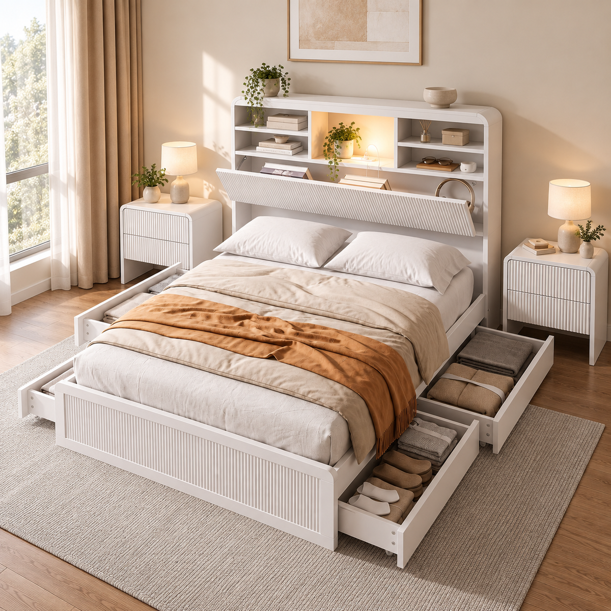 Artiss King Single Bed Frame and 2 Bedside Table Bedroom Furniture Set