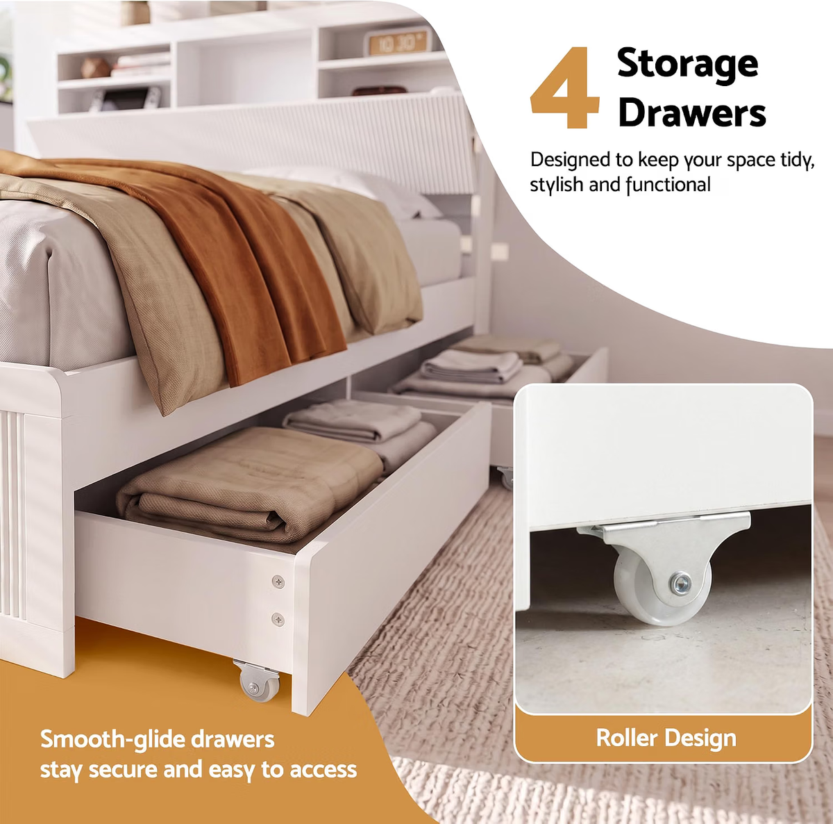 Artiss King Single Bed Frame and 2 Bedside Table Bedroom Furniture Set
