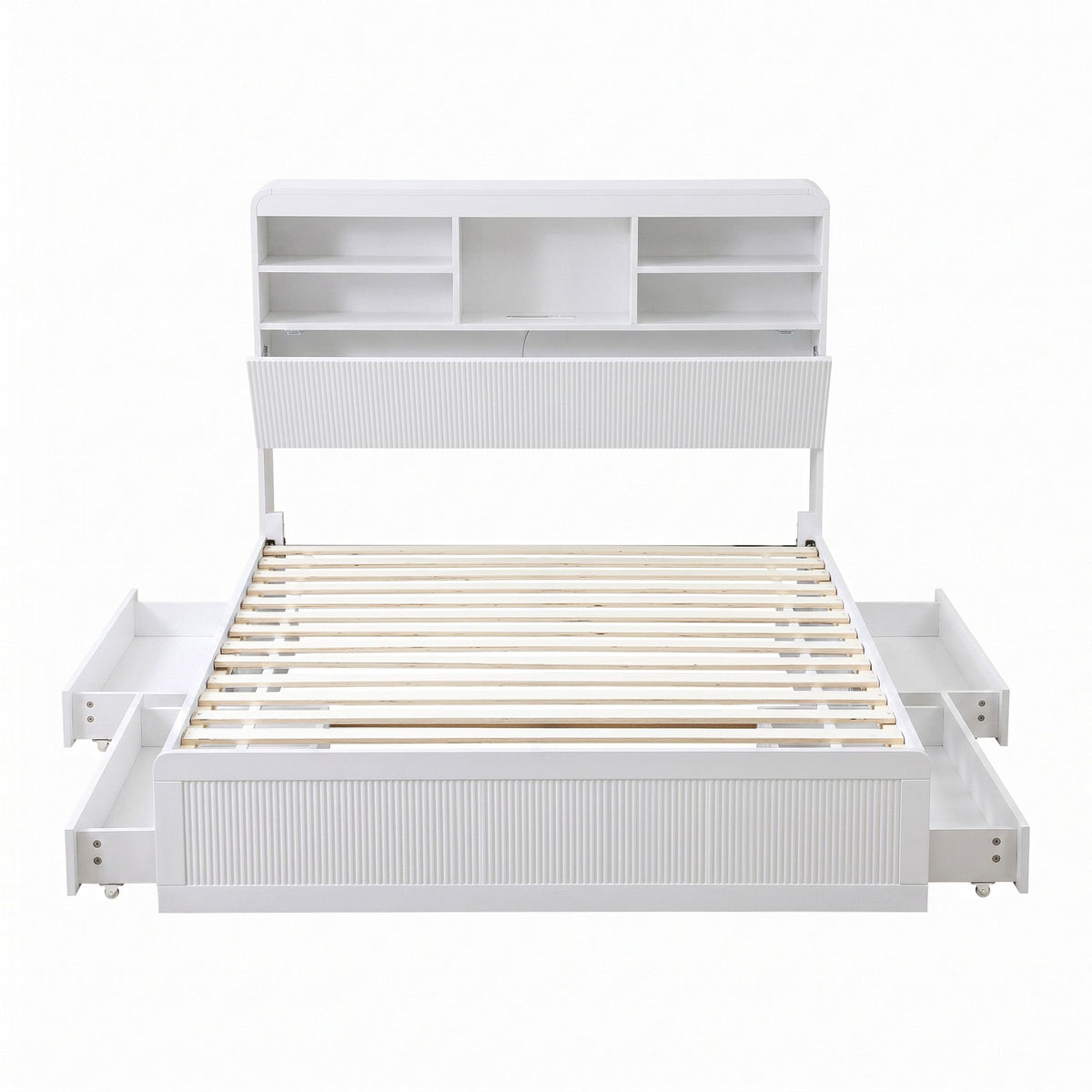 Artiss King Single Bed Frame with Storage, 4 Drawers, USB and Night Light White