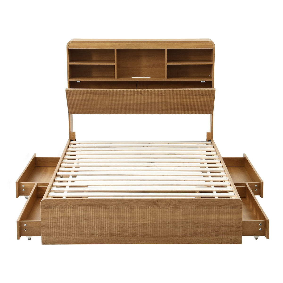 Artiss King Single Bed Frame with Storage, 4 Drawers, USB and Night Light Natural