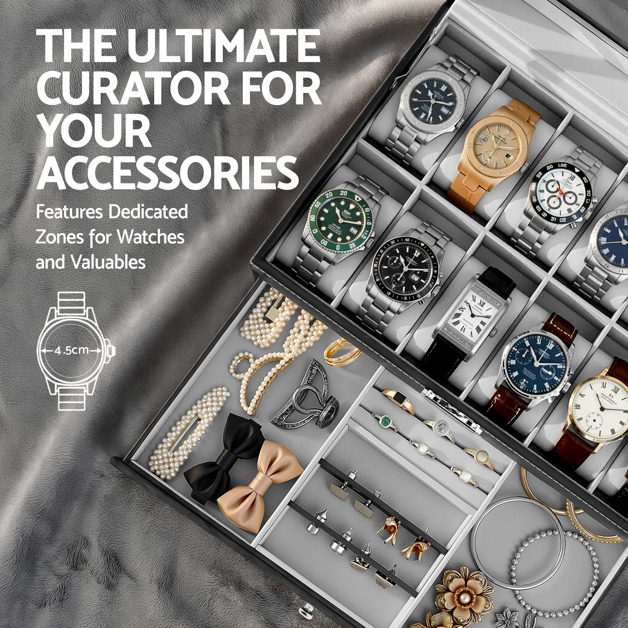 Embellir 12 Grids Watch Box Organizer Case Jewelry Display Storage Showcase