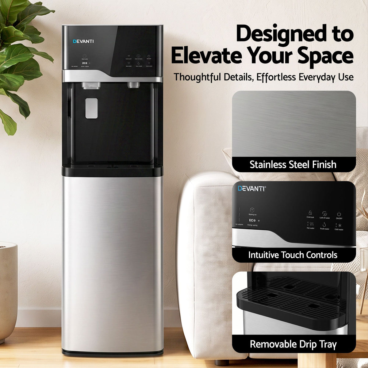 Devanti Bottom Loading Water Cooler Dispenser with Ice Maker