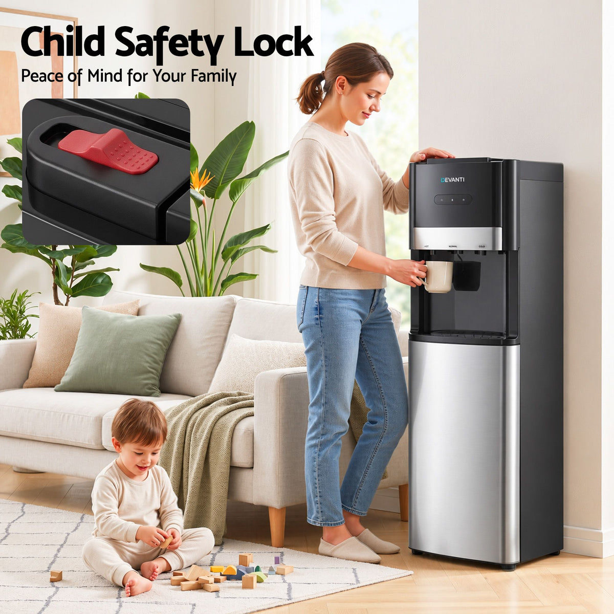 Devanti 3 Taps Hot and Cold Water Cooler Dispenser with Child Safety Lock