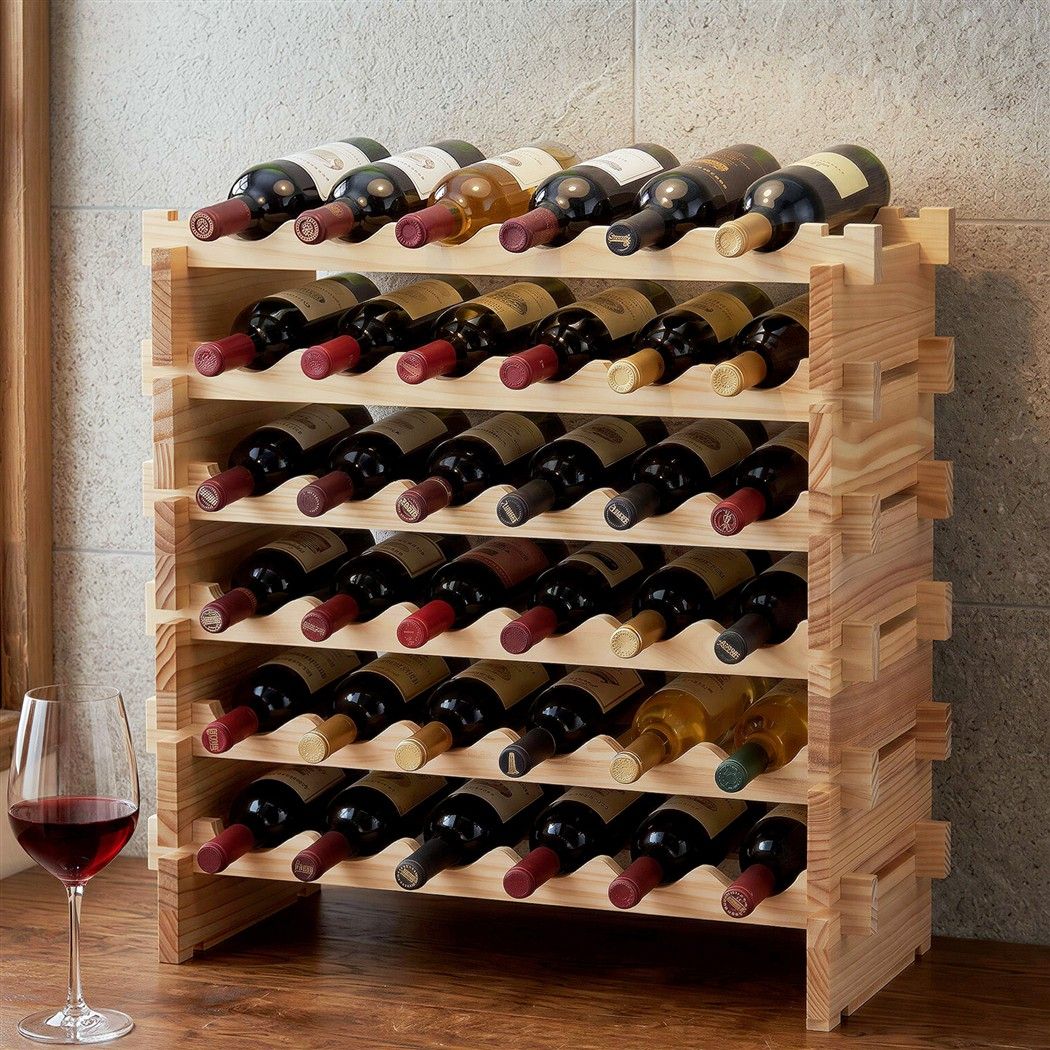 Artiss 36 Bottle Wooden Wine Rack 6 Tier Modular Wine Display Storage Stand Freestanding Holder Natural Pine Wood, 70 x 30 x 70cm