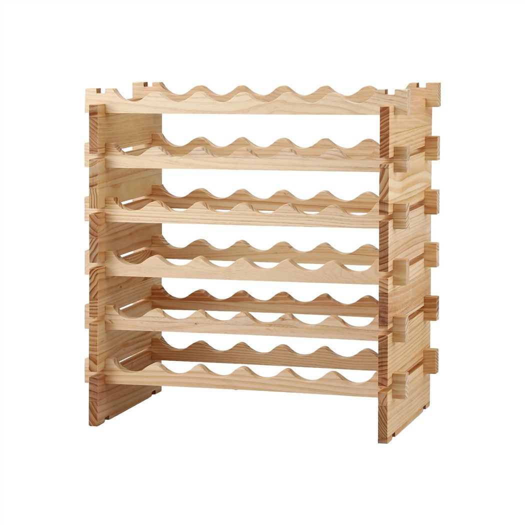Artiss 36 Bottle Wooden Wine Rack 6 Tier Modular Wine Display Storage Stand Freestanding Holder Natural Pine Wood, 70 x 30 x 70cm