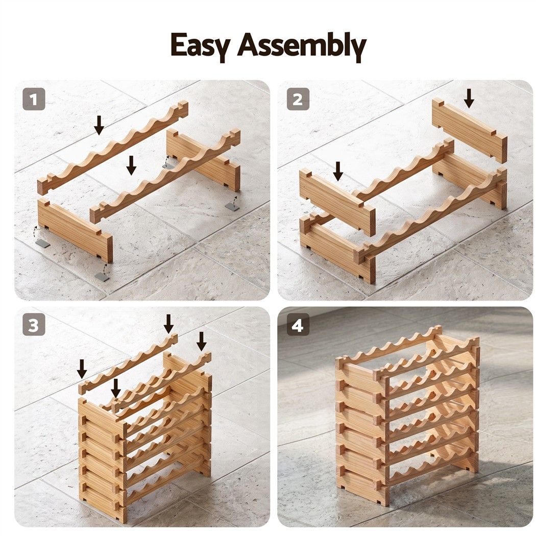 Artiss 36 Bottle Wooden Wine Rack 6 Tier Modular Wine Display Storage Stand Freestanding Holder Natural Pine Wood, 70 x 30 x 70cm