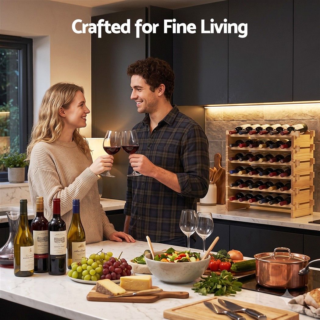 Artiss 36 Bottle Wooden Wine Rack 6 Tier Modular Wine Display Storage Stand Freestanding Holder Natural Pine Wood, 70 x 30 x 70cm