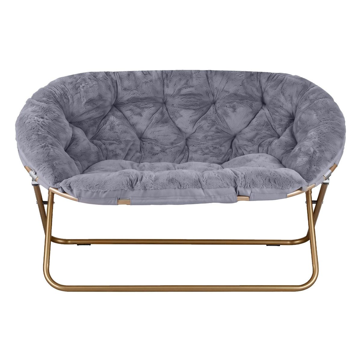 Artiss Double Saucer Chair Soft Faux Fur Lounge Foldable Oversize Chair for Bedroom Grey