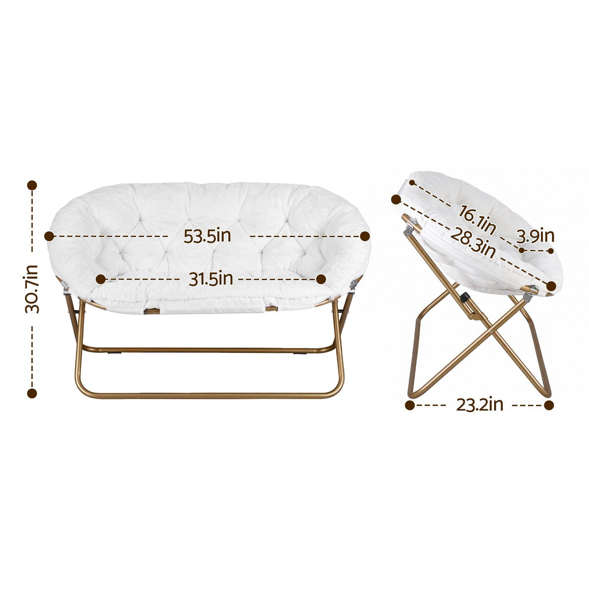 Artiss Double Saucer Chair Soft Faux Fur Lounge Foldable Oversize Chair for Bedroom White