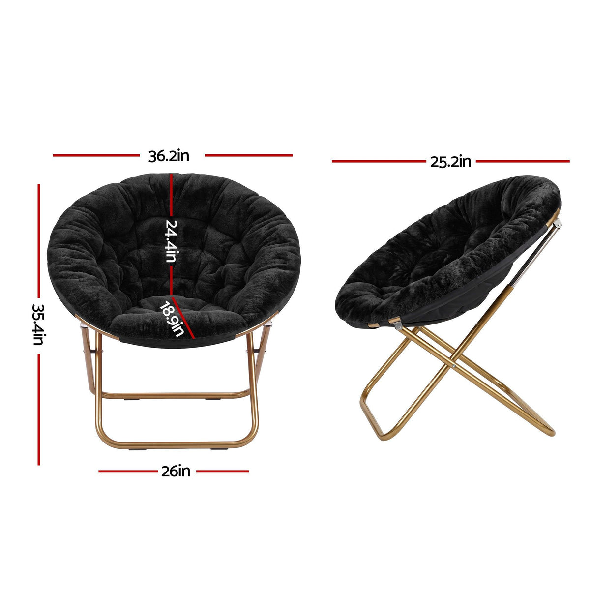 Artiss Cozy Saucer Chair Soft Faux Fur Folding Accent Chair for Bedroom Black