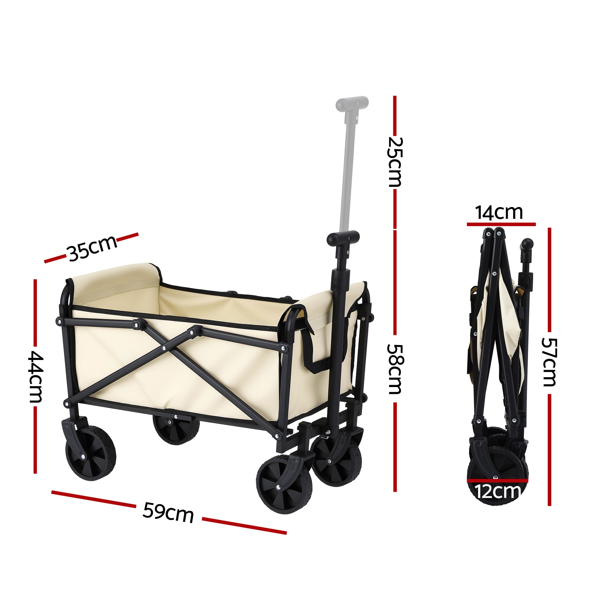 Gardeon Garden Cart Folding Trolley Camping Wagon Barrow Outdoor Beach Beige