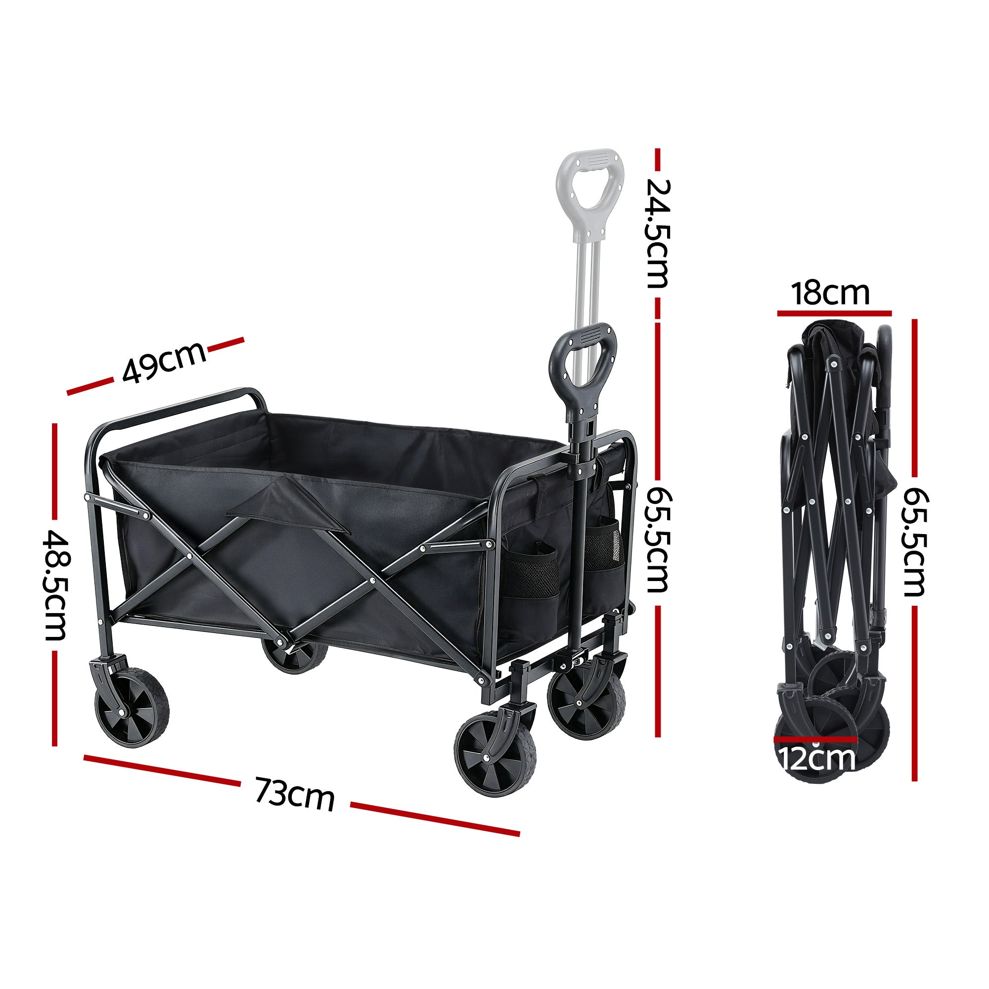 Gardeon Garden Cart Folding Trolley Camping Wagon Barrow Outdoor Beach Black