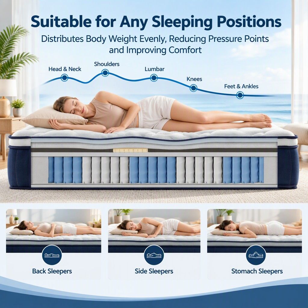 RoomSense King Mattress , 30cm Medium Firm Hybrid Mattress with Latex Lumbar Support for Back Pain Relief , Pocket Spring Mattress King Size in a Box