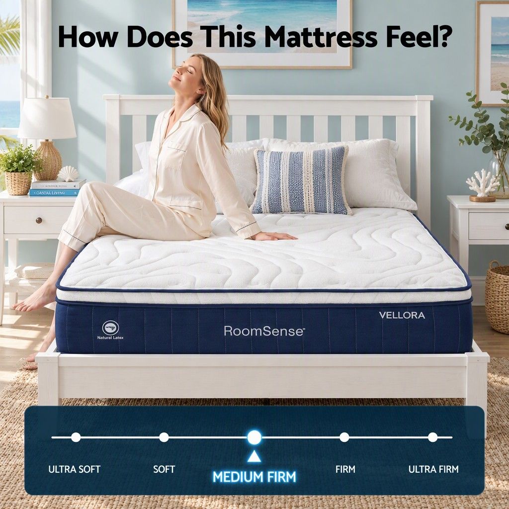RoomSense King Mattress , 30cm Medium Firm Hybrid Mattress with Latex Lumbar Support for Back Pain Relief , Pocket Spring Mattress King Size in a Box
