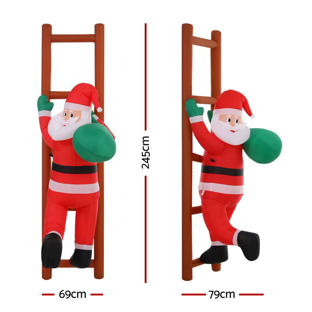 Jingle Jollys Christmas Inflatable Santa Climbing Ladder 2.45M Height LED Decorations Illuminated