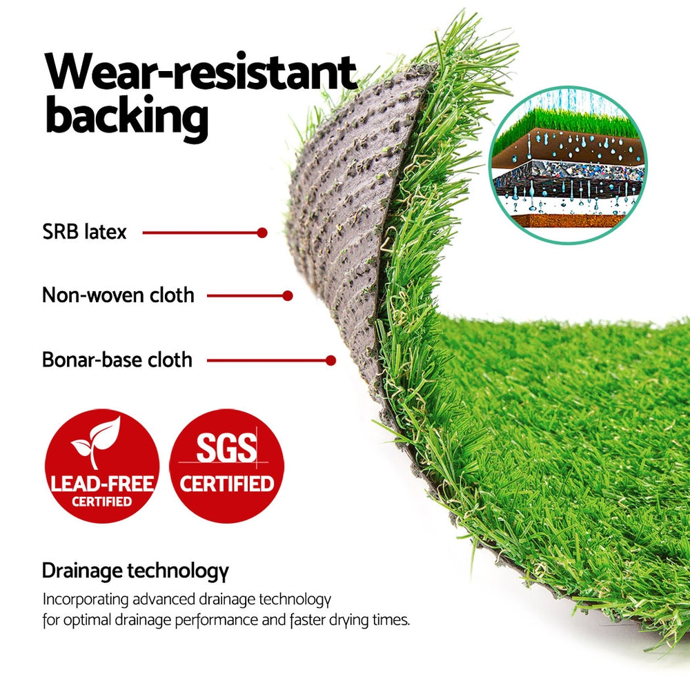 Primeturf Artificial Grass 20SQM 20mm Synthetic Fake Lawn Turf Plant Plastic 4-coloured 1mx10m