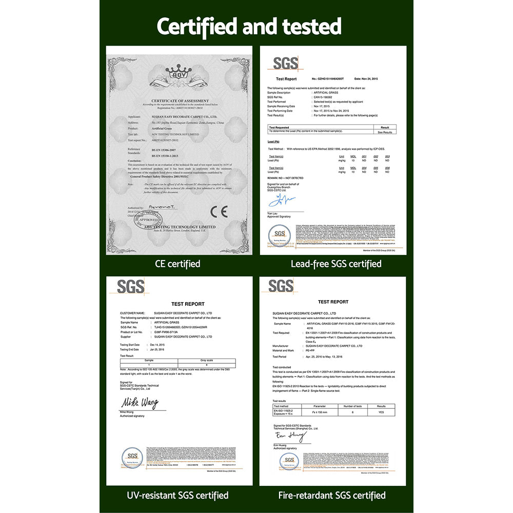 Primeturf Artificial Grass 20SQM 30mm Synthetic Fake Lawn Turf Plastic Plant 4-coloured 2mx5m