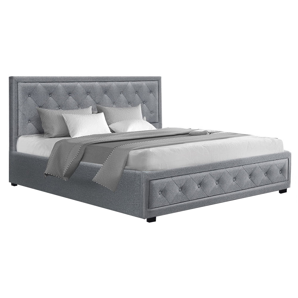 Artiss Tiyo Bed Frame Fabric Gas Lift Storage - Grey King