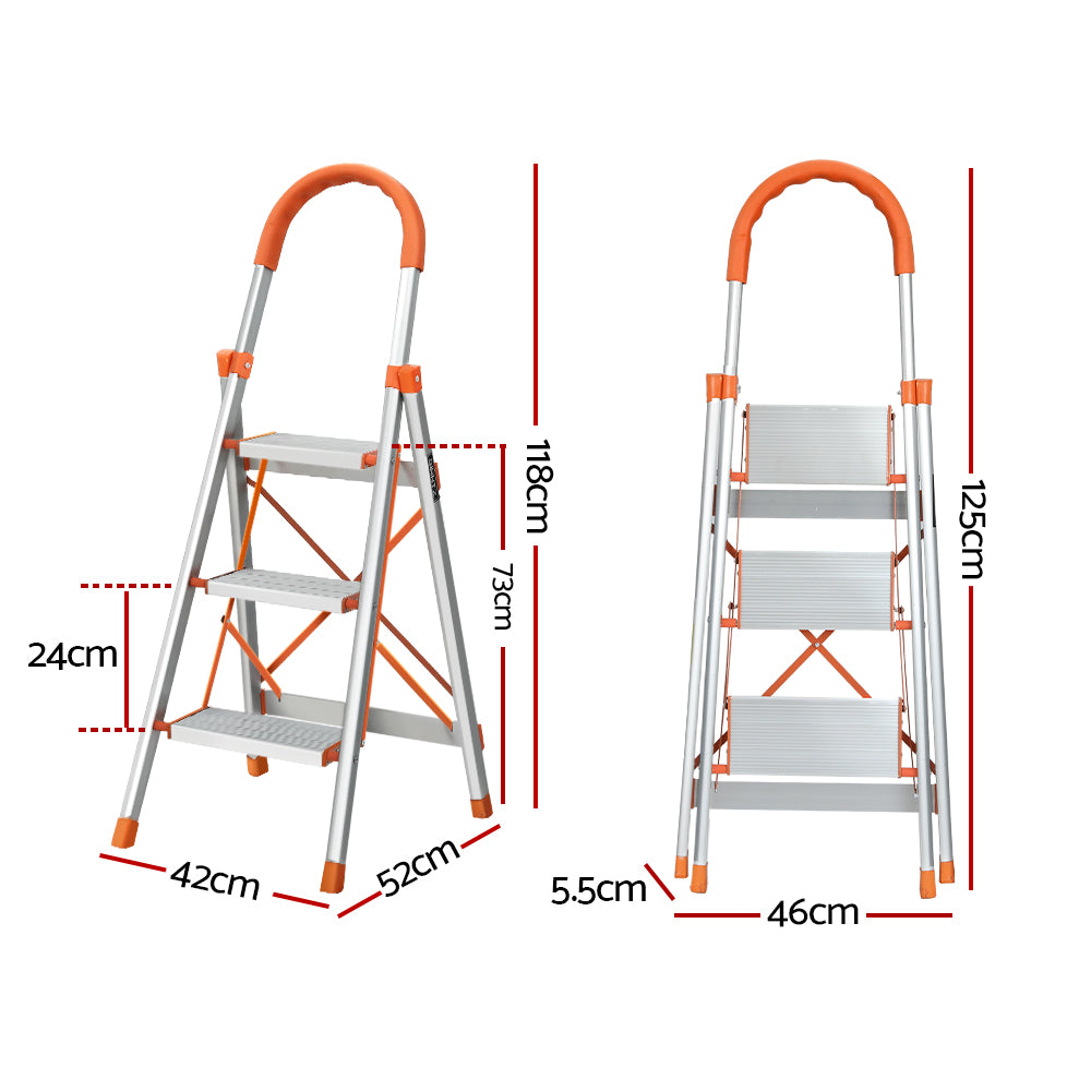 Giantz 3 Step Ladder Multi-Purpose Folding Aluminium Light Weight Non