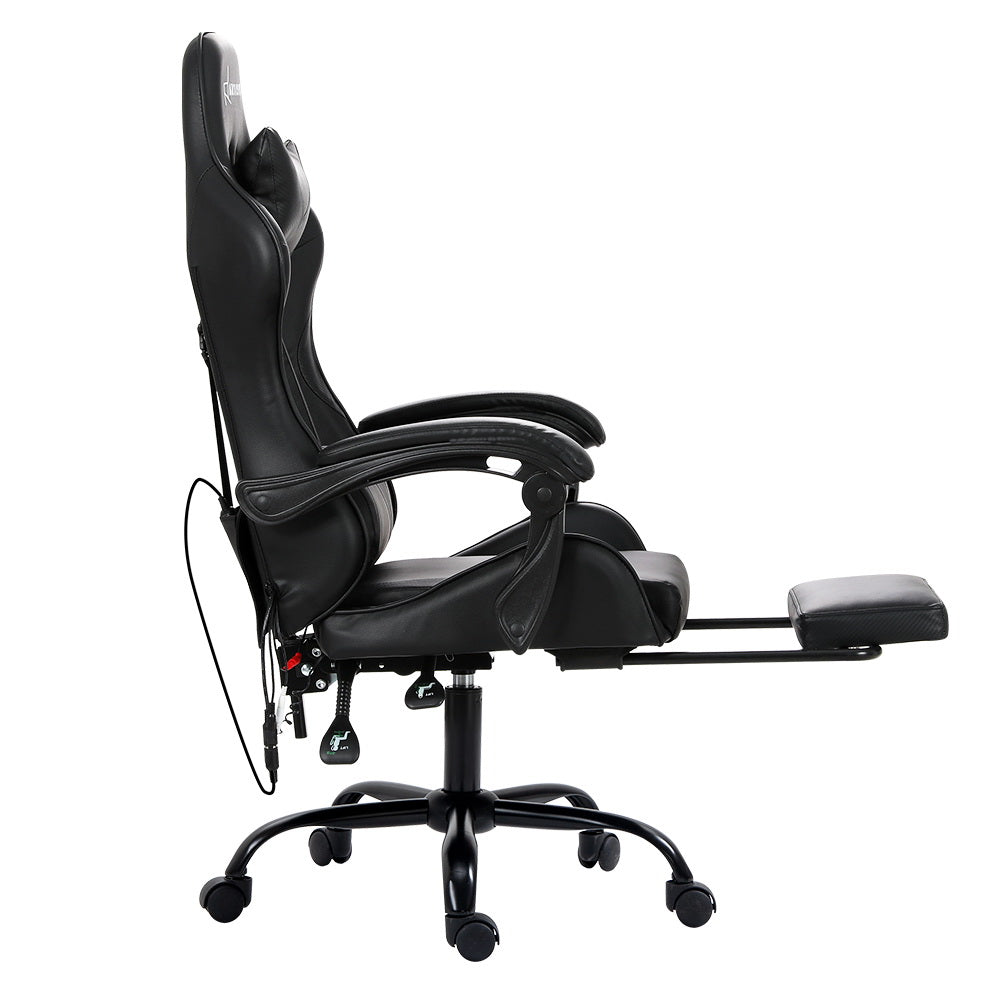 Artiss 6 Point Massage Gaming Office Chair Footrest Black