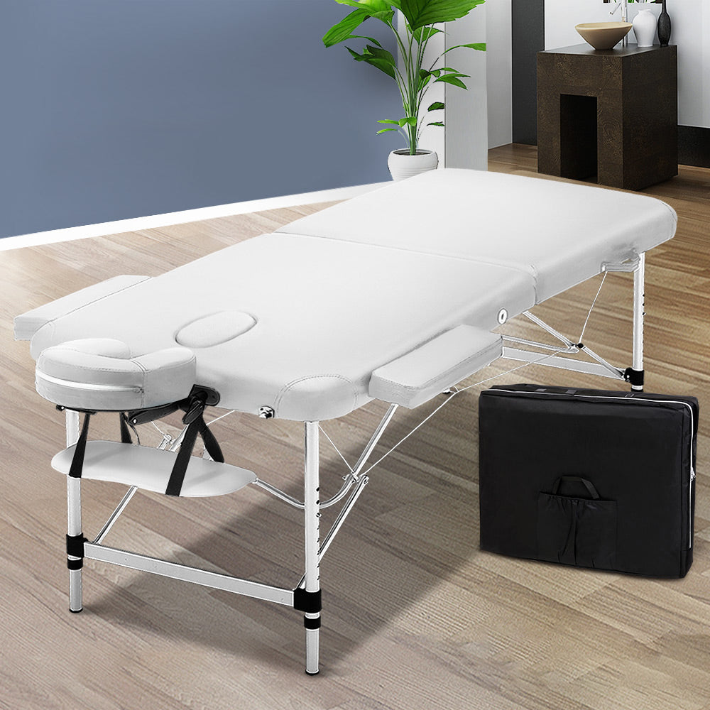 Zenses Massage Table 75cm 2 Fold Aluminium Massage Bed Portable Beauty Therapy White