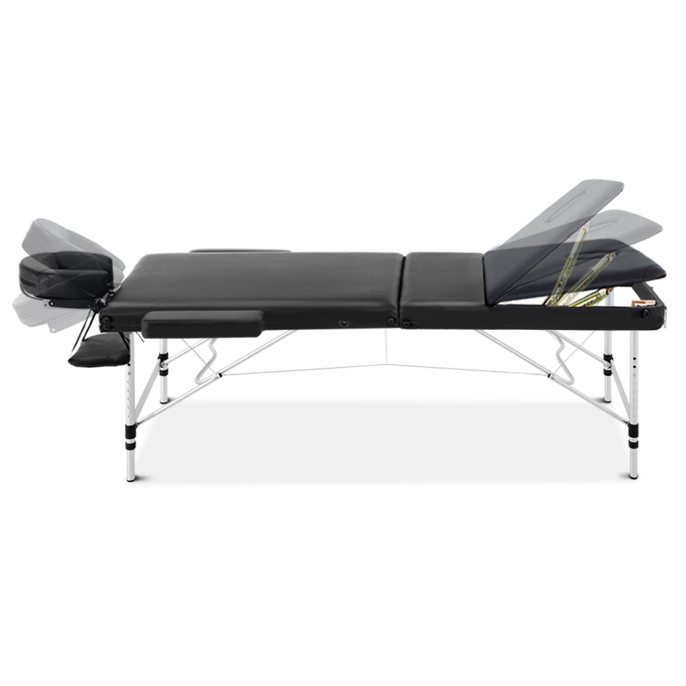 Zenses Massage Table 75cm 3 Fold Aluminium Beauty Bed Portable Therapy Black