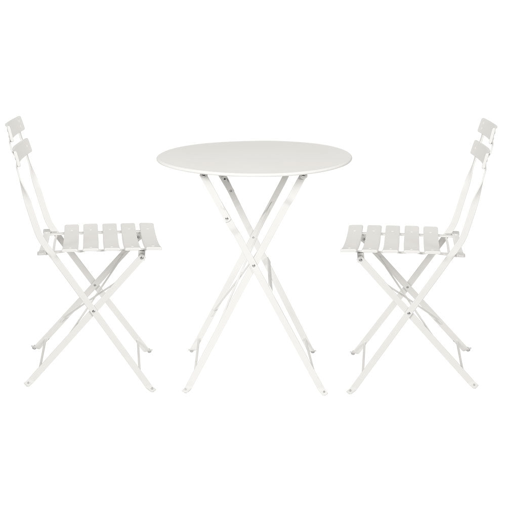 Gradeon 3PC Outdoor Bistro Set Steel Table and Chairs Patio Furniture White