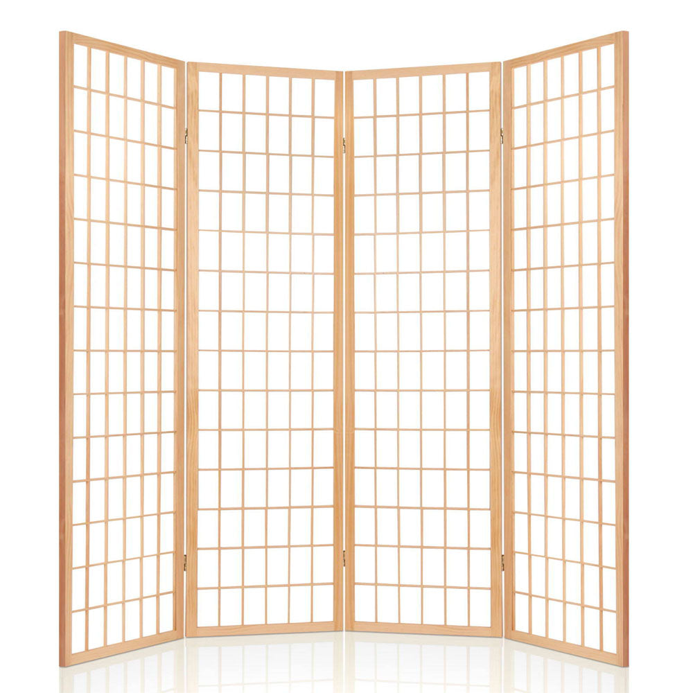 Artiss Room Divider Screen Wood Timber Dividers Fold Stand Wide Beige 4 Panel