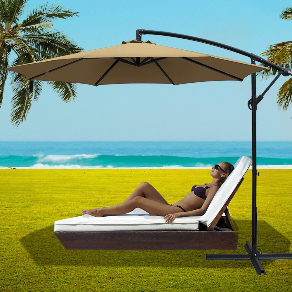 Instahut 3m Outdoor Umbrella Cantilever Beach Garden Patio Beige