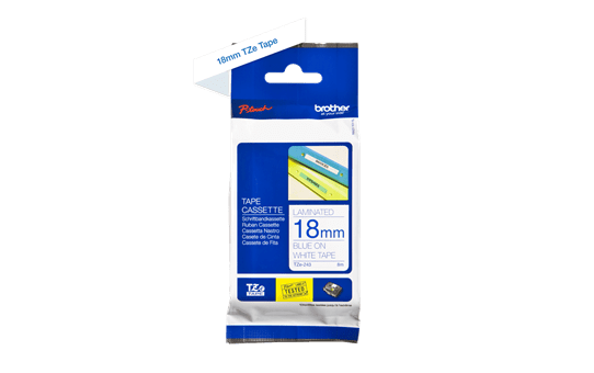 Brother 3/4\" (18 mm) Blue on White TZe P-Touch Tape for Brother PT-1900, PT1900 Label Maker. Laminated tape for indoor and outdoor use. Eco-friendly packaging