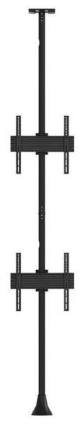 Atdec 1x2 floor-to-ceiling mount (two 0.48m rails, 3m pole). Max load per display: 50kg