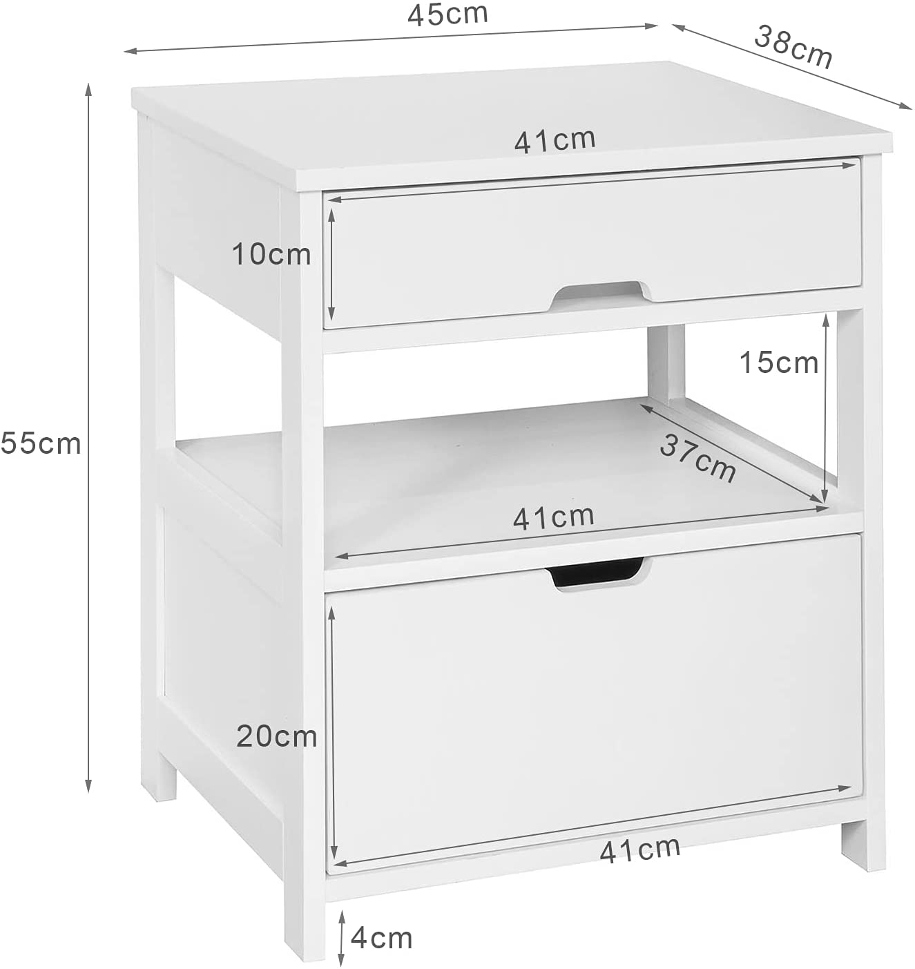CARLA HOME White Bedside Table with 2 Drawers