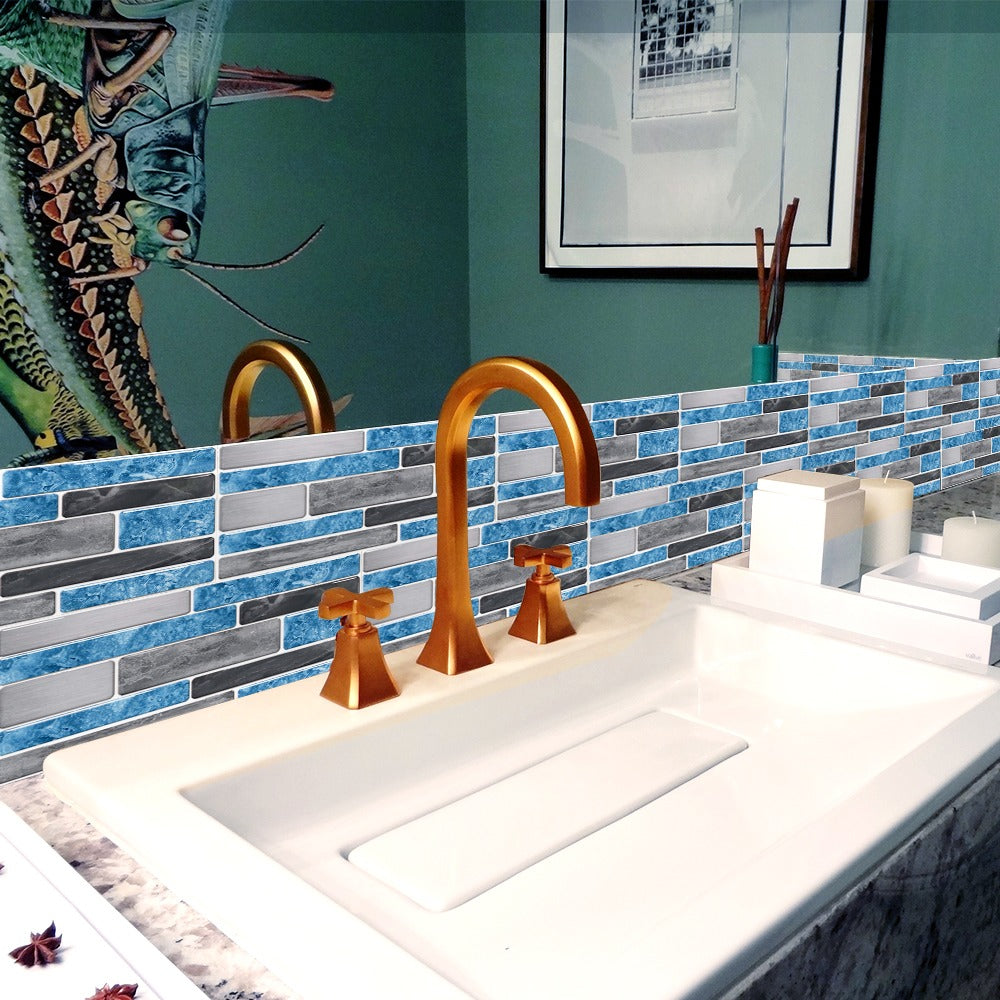 9PCS Mosaic Marble Bricks Self-adhesive Bathroom Kitchen Wall Tile Sticker Raven Sky
