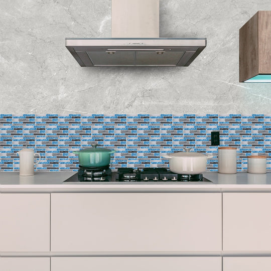 9PCS Mosaic Marble Bricks Self-adhesive Bathroom Kitchen Wall Tile Sticker Raven Sky