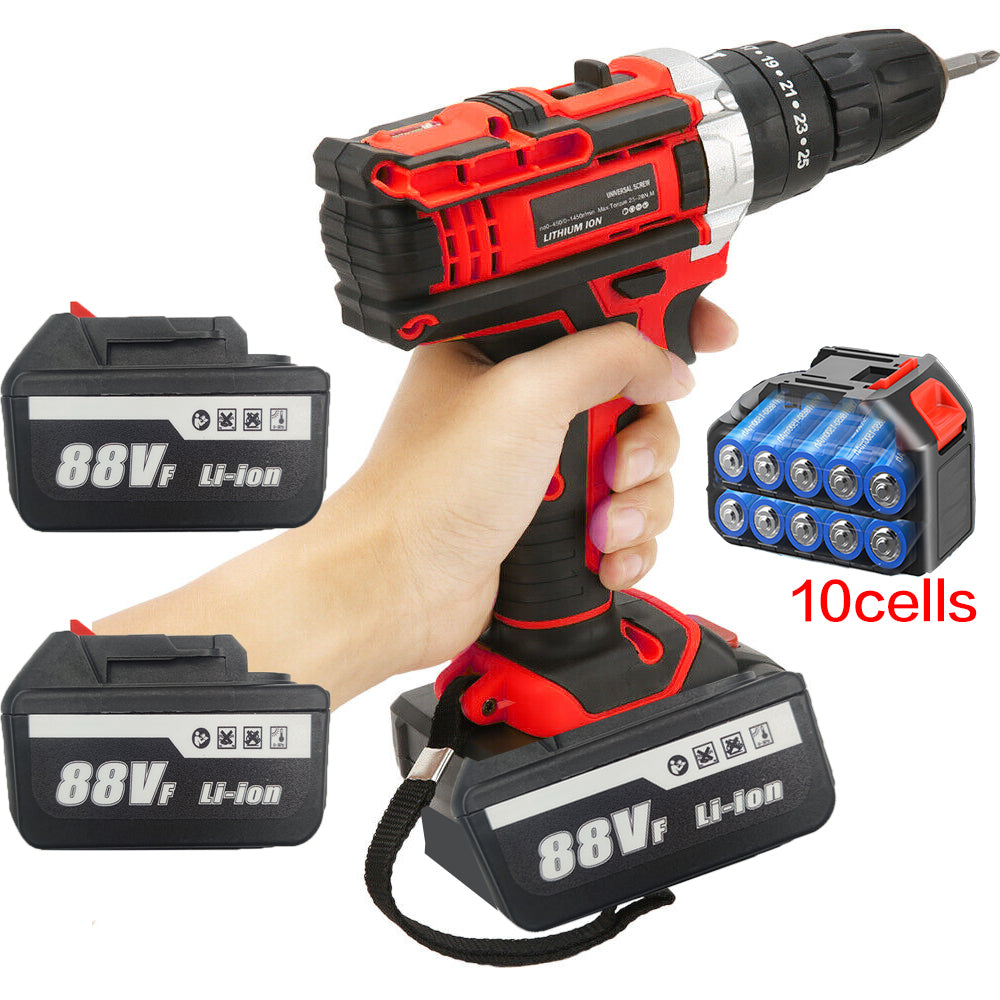 Cordless Drill w/2 Battery Heavy Duty Impact Driver Kit Brushless Hammer Set