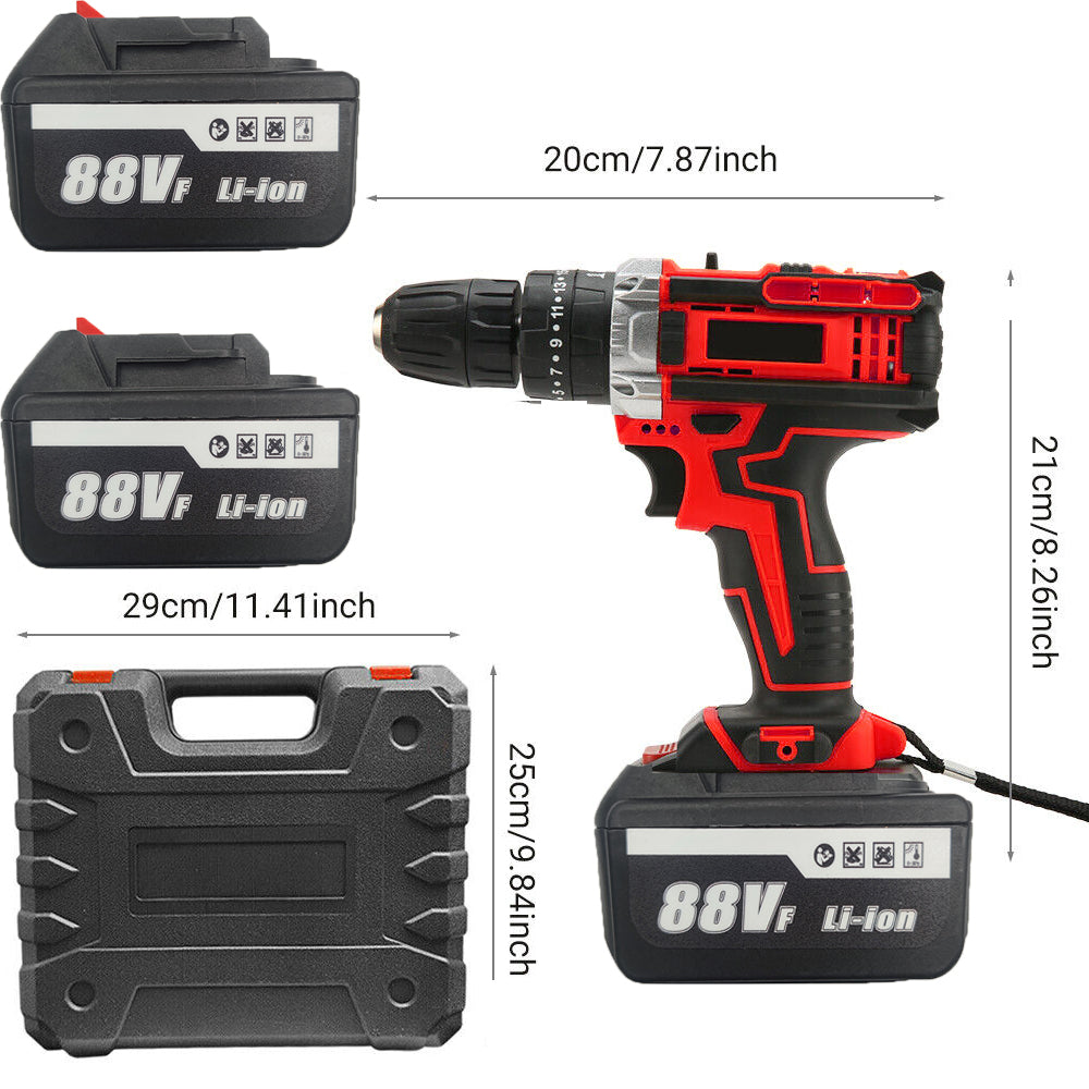 Cordless Drill w/2 Battery Heavy Duty Impact Driver Kit Brushless Hammer Set