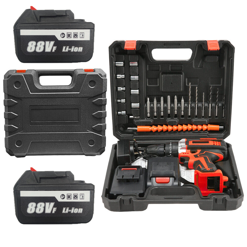 Cordless Drill w/2 Battery Heavy Duty Impact Driver Kit Brushless Hammer Set