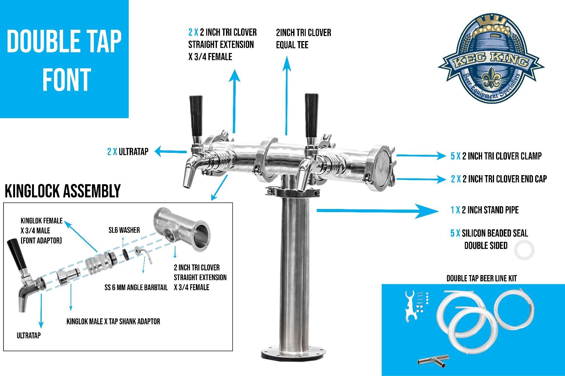 Beer Font Tower - Quadruple Tap Modular Beer Font with Tap