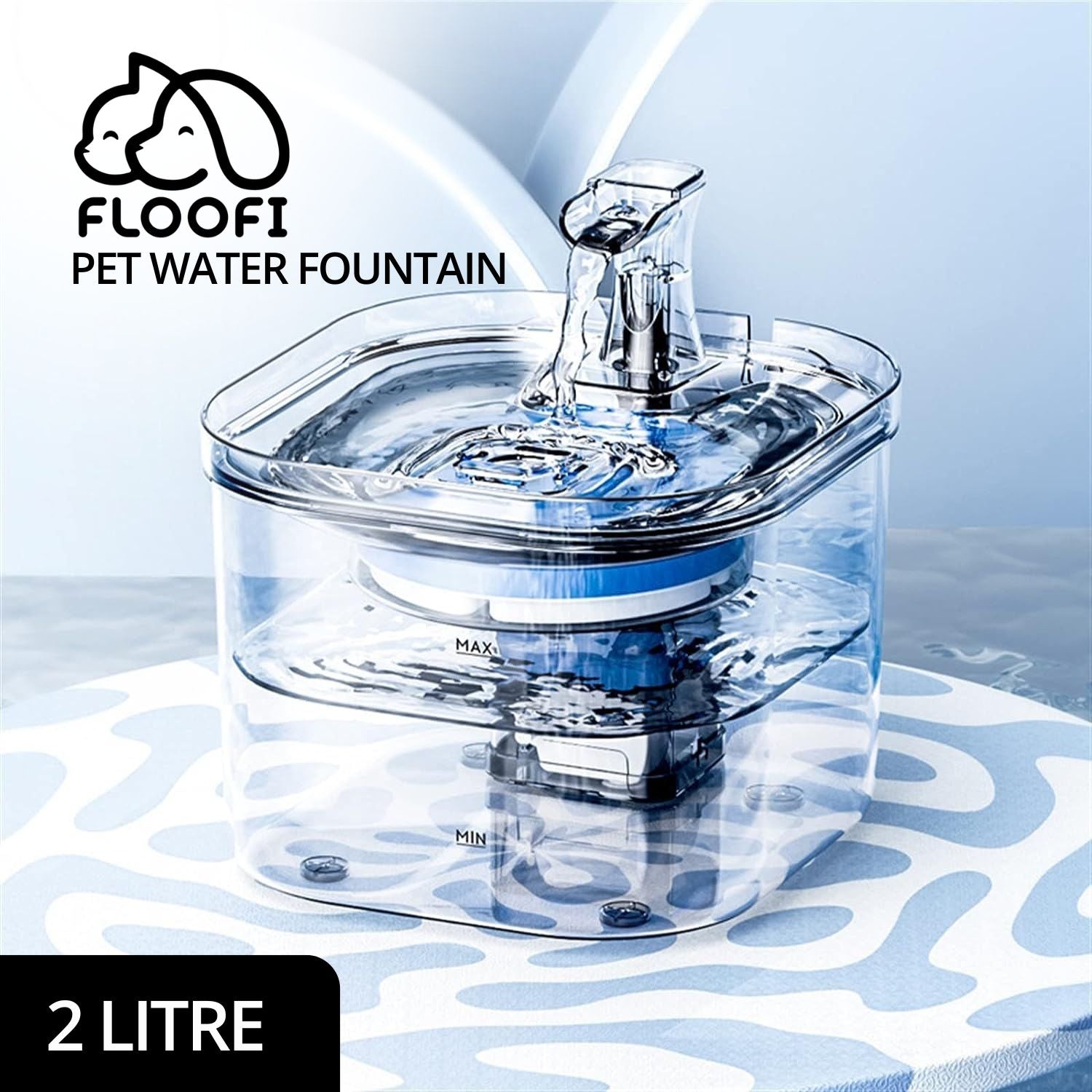 FLOOFI 2L Pet Water Fountain for Cats and Small Dogs