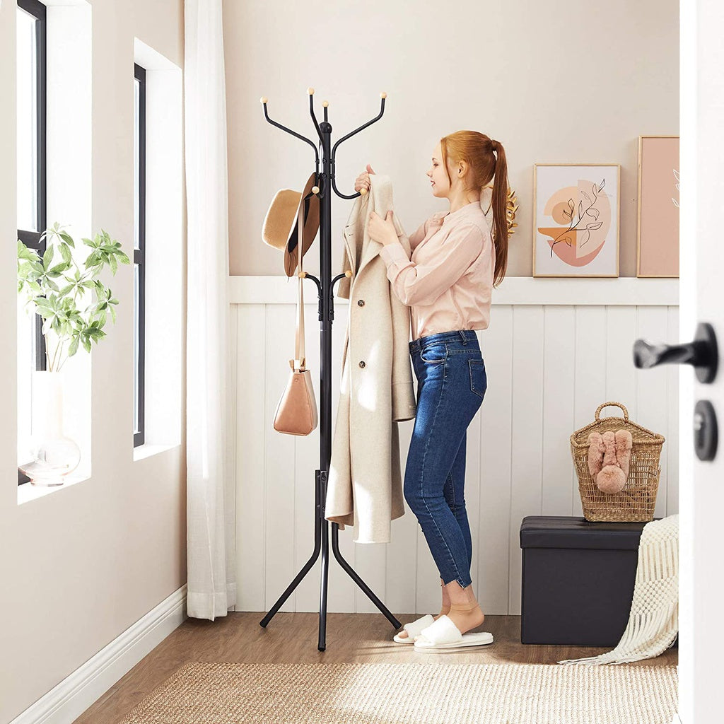 SONGMICS Metal Coat Rack 182 cm Tall Hall Tree Black RCR19B