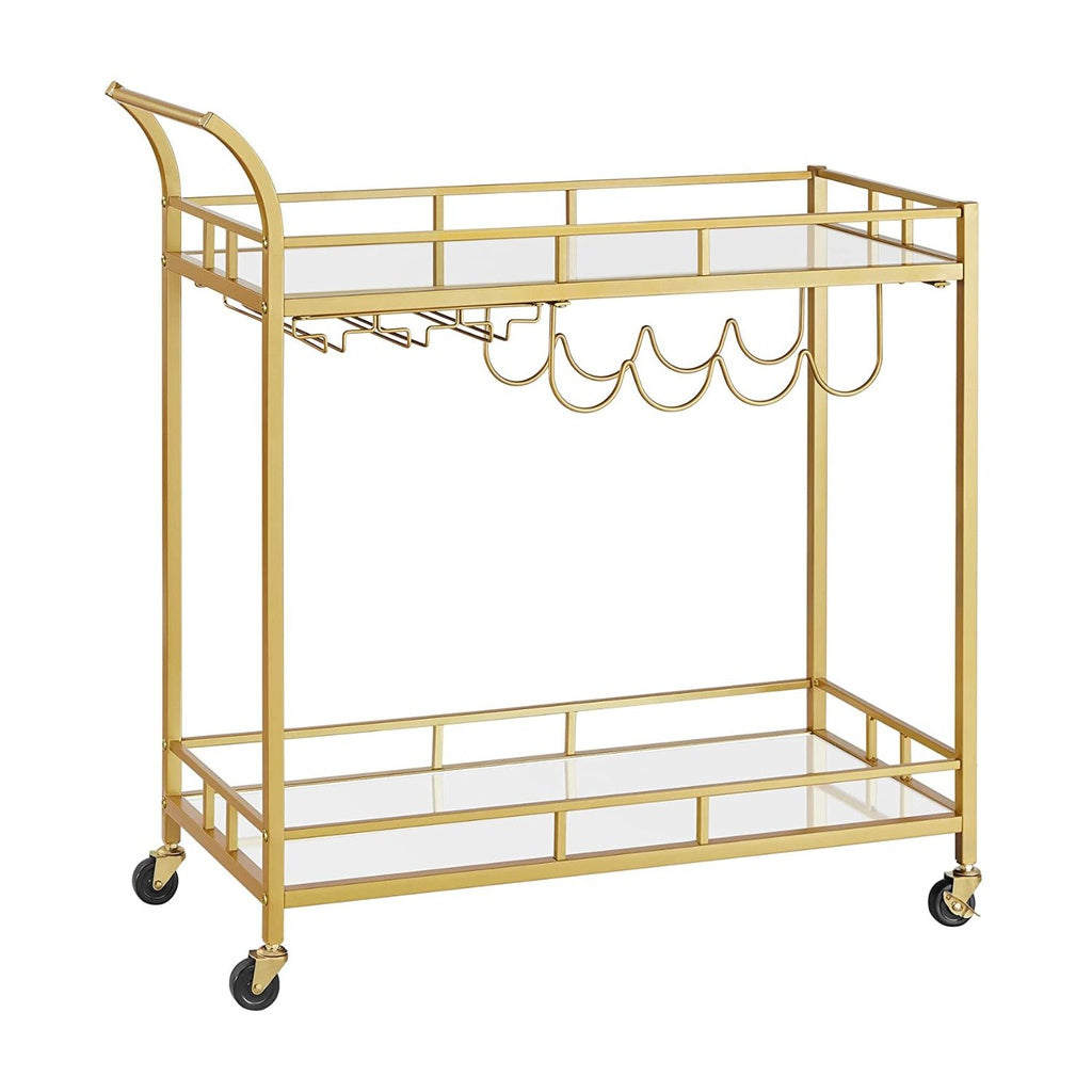 VASAGLE Gold Bar Serving Wine Cart With Wheels And Wine Bottle Holders LRC090A03